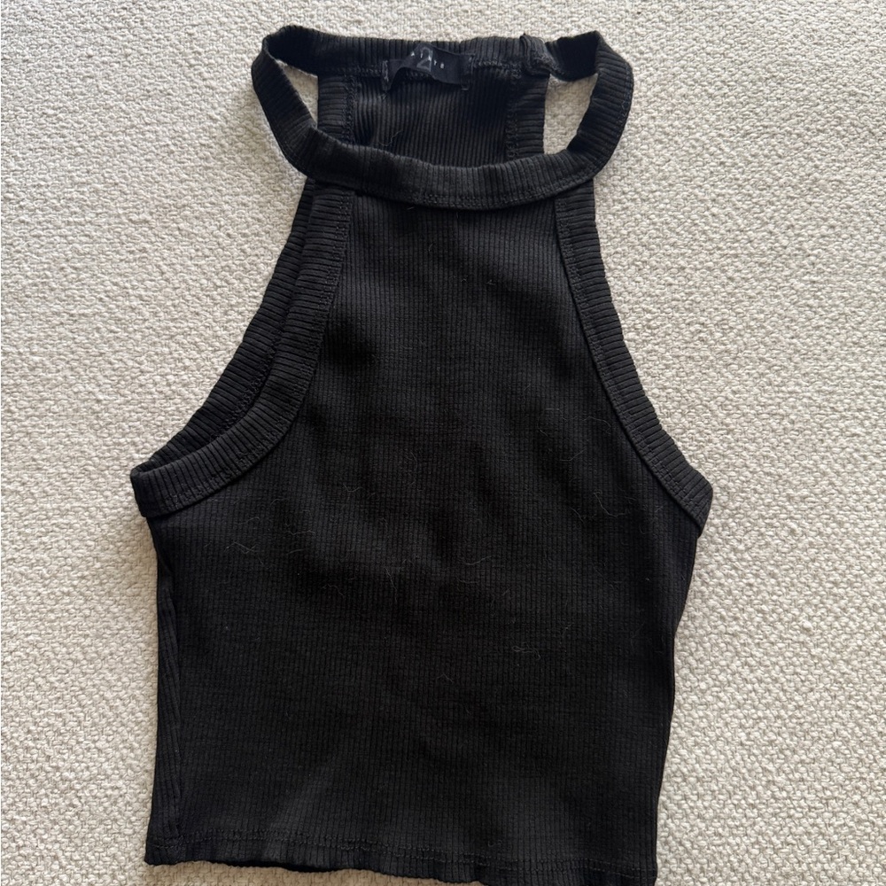 21 Saint Ribbed Black Crop Top